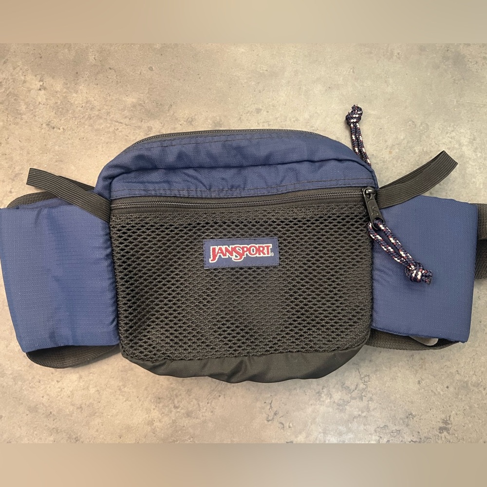 Vintage Jansport Navy and Black Mesh Hiking Fanny Pack
